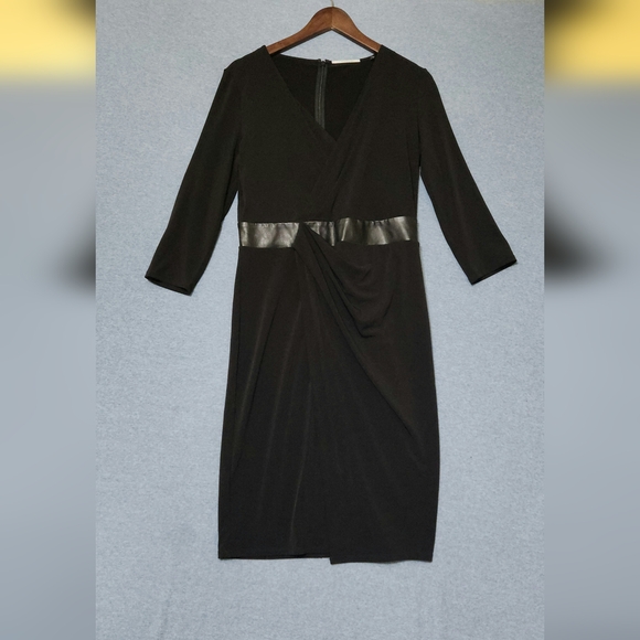 Tahari Dresses & Skirts - Tahari Black Sheath Midi Dress V-Neck Long Sleeve